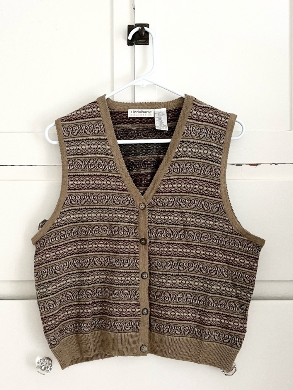 Liz Claiborne Fair Isle Sweater Vest Wool Blend Button Front Grandpa Core L - Picture 2 of 5